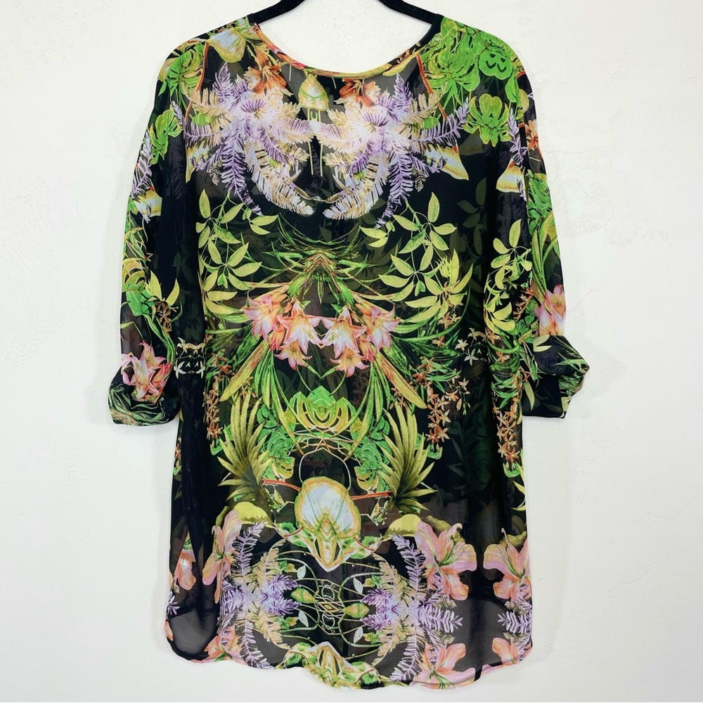I Jeans by Buffalo Tropical Floral Tunic Blouse - Picture 5 of 17